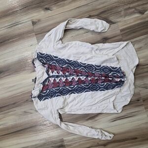 Women's Cream and Blue Patterned Top